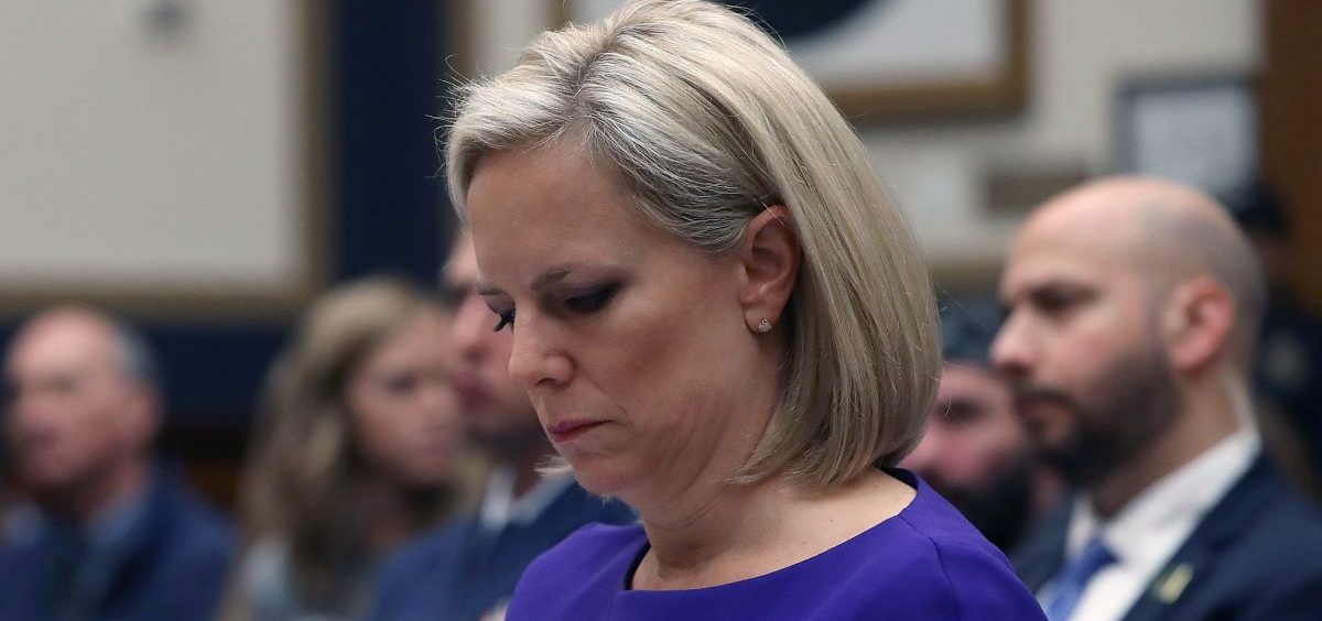 Homeland Security Secretary Kirstjen Nielsen looks at her papers while testifying before members of the House Judiciary Committee on Thursday in Washington, D.C.