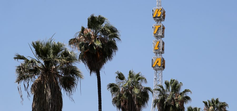 The tower of KTLA is seen in Los Angeles. It's one of 42 TV stations owned by Tribune Media around the U.S.