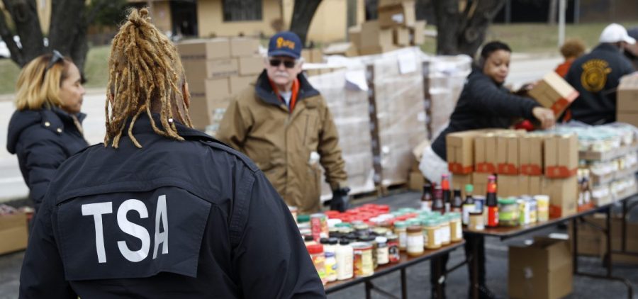 A TSA employee visits a Baltimore food pantry for government workers affected by the federal shutdown.