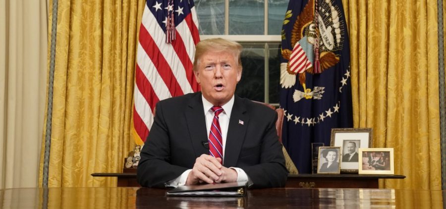 President  Trump speaks to the nation in his first televised address from the Oval Office of the White House on Tuesday in Washington, D.C.