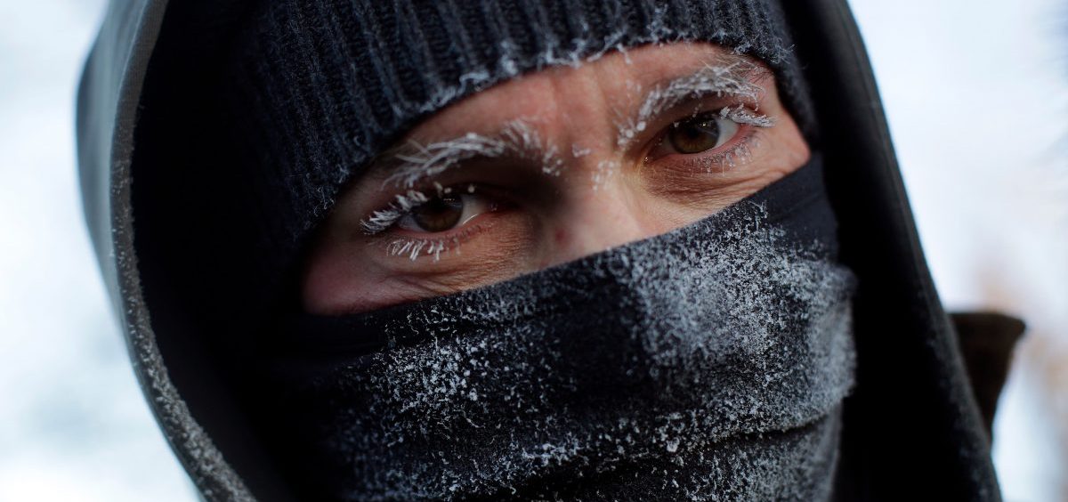 Frank Lettiere's eyebrows and eye lashes froze after his walk along Lake Michigan's Chicago shoreline Wednesday. Frostbite warnings were issued for parts of the U.S. Midwest, as outside temperatures plunged.