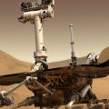 An artist's concept shows a NASA Mars exploration rover on the surface of Mars. The twin rovers Spirit and Opportunity were launched in 2003 and arrived at sites on Mars in January 2004.