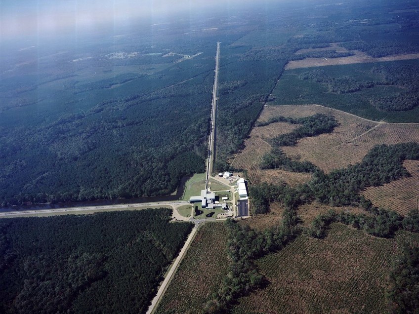 The Laser Interferometer Gravitational-Wave Observatory is made up of two detectors, this one in Livingston, La., and one near Hanford, Wash. The detectors use giant arms in the shape of an "L" to measure tiny ripples in the fabric of the universe.