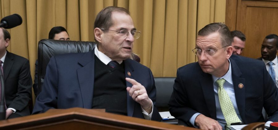 House Judiciary Committee Chair Jerrold Nadler, D-N.Y., debated with ranking member Doug Collins, R-Ga., (right) about his move to subpoena the Justice Department to obtain an unredacted copy of the Mueller report at a committee markup Wednesday.