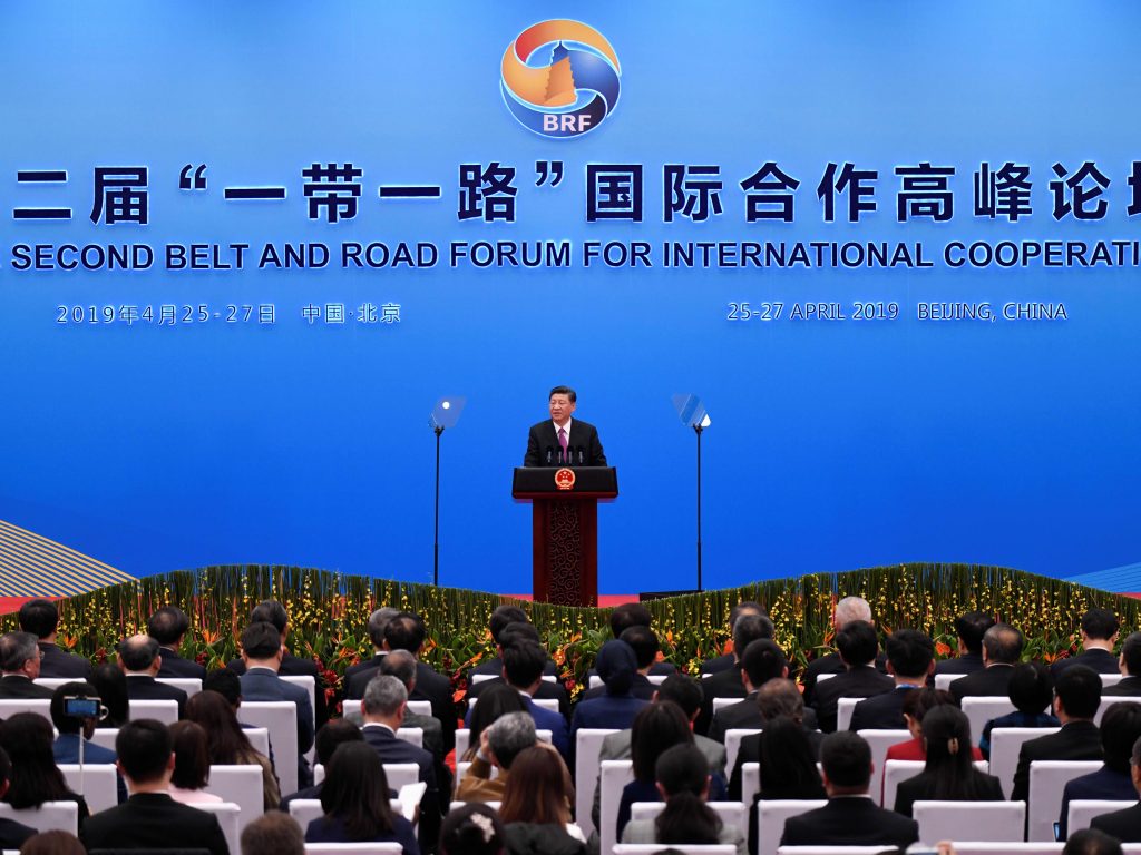 China's President Xi Jinping speaks at a press briefing at the end of the final day of the Belt and Road Forum on Saturday.
