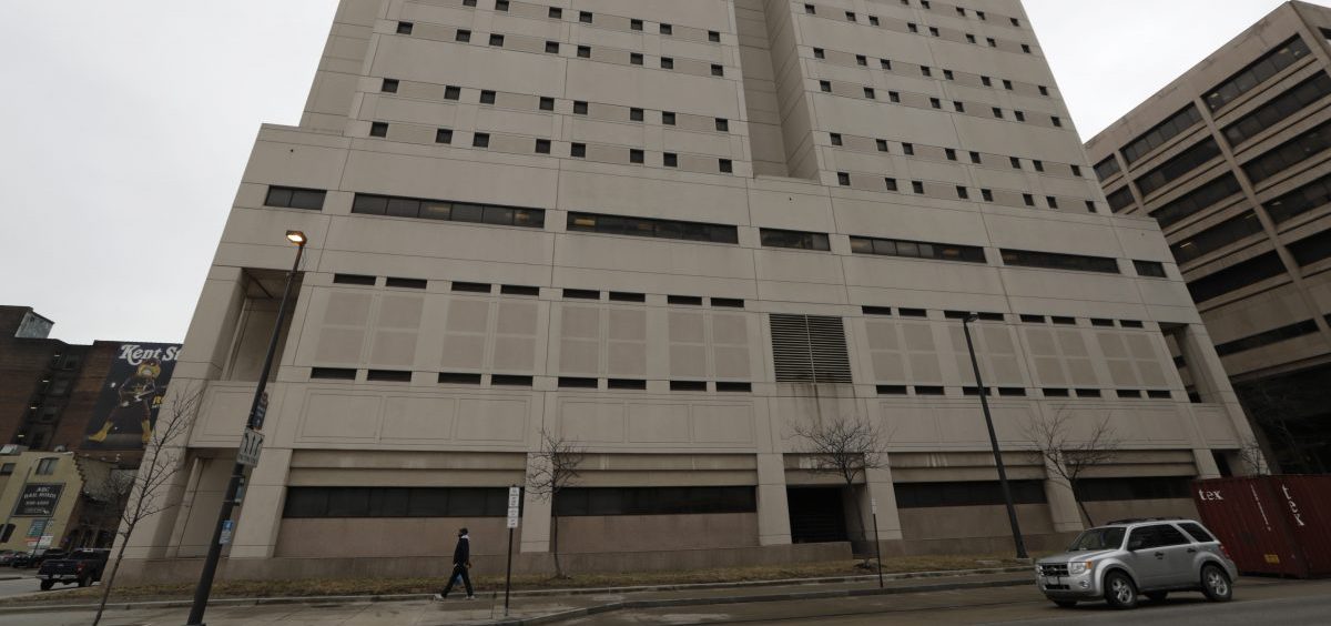 This Feb. 20, 2019 file photo, shows the exterior of the Cuyahoga County Corrections Center in Cleveland.