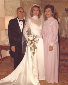 Patricia Femia and her parents on her wedding day