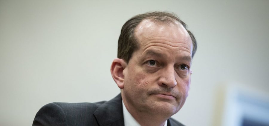 Labor Secretary Alexander Acosta testifies during a House Appropriations Committee hearing on April 3.