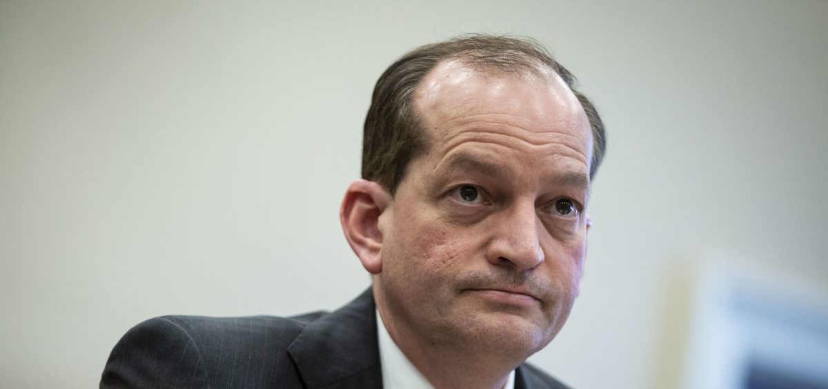 Labor Secretary Alexander Acosta testifies during a House Appropriations Committee hearing on April 3.