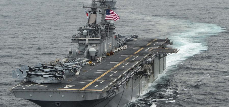 The amphibious assault ship USS Boxer (LHD 4), seen here in a 2016 U.S. Navy photo, shot down an Iranian drone over the Strait of Hormuz on Thursday, President Trump said.