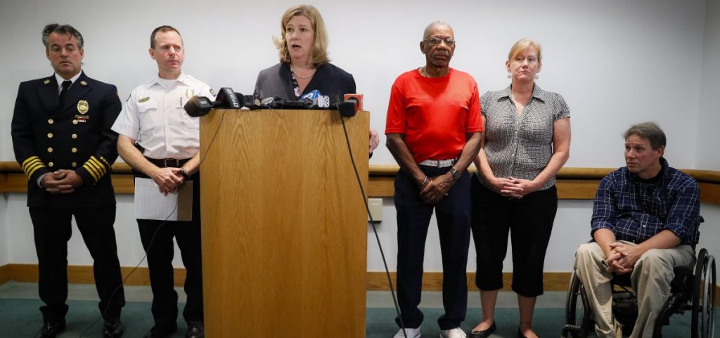 Dayton Mayor Nan Whaley speaks during a news conference regarding a mass shooting earlier in the morning, Sunday, Aug. 4, 2019, in Dayton, Ohio. At least nine people in Ohio have been killed in the second mass shooting in the U.S. in less than 24 hours, and the suspected shooter is also deceased, police said. (AP Photo | John Minchillo)