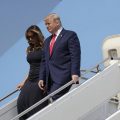 President Donald Trump and first lady Melania Trump arrive at Wright-Patterson Air Force Base to meet with people affected by the mass shooting in Dayton, Wednesday, Aug. 7, 2019, in Wright-Patterson Air Force Base, Ohio.