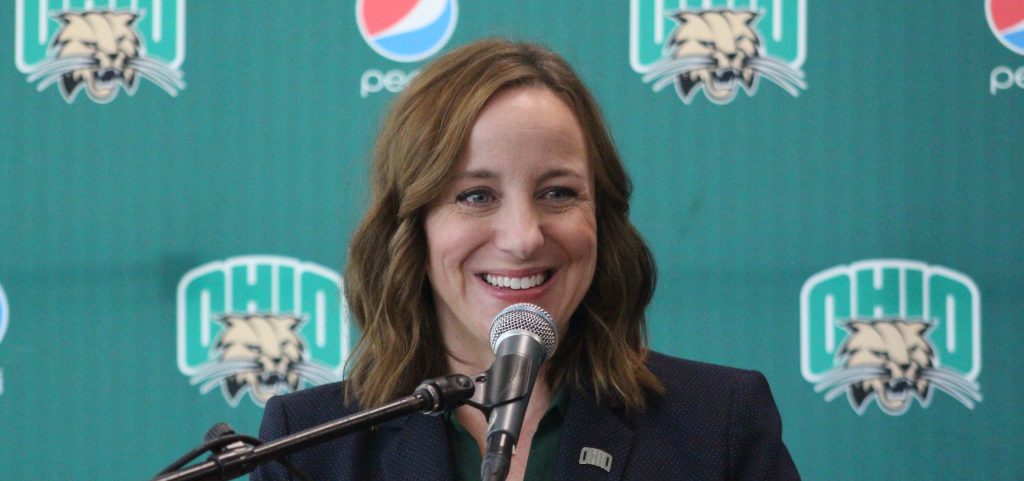 Julie Cromer at a press conference.
