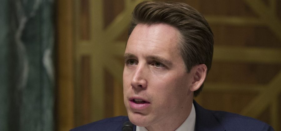 Sen. Josh Hawley, R-Mo., speaks during a hearing of the Senate Judiciary Committee in March. He blames big tech for using "exploitative and addictive practices in order to get us to spend more time on their platform."