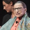 Justice Ruth Bader Ginsburg waves to the crowd at the Library of Congress National Book Festival on Saturday.