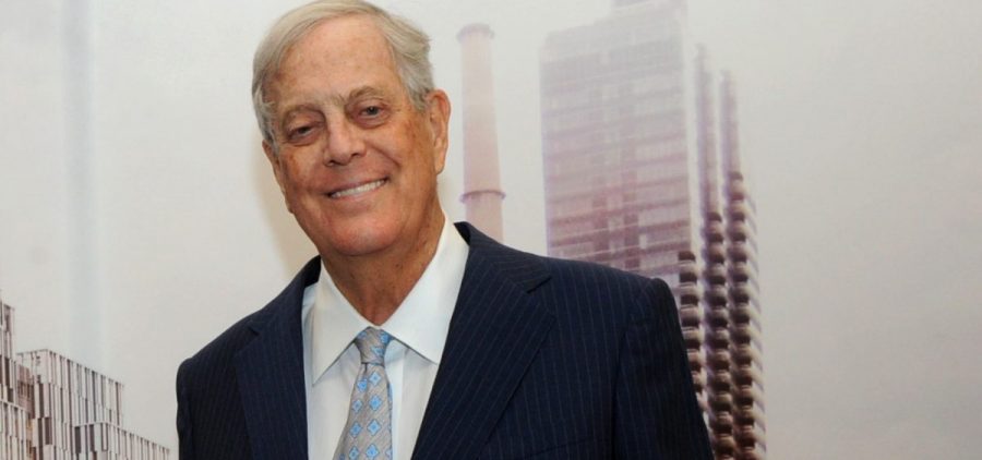 David Koch with a rendering of The David H. Koch Center for Cancer Care in 2015. The billionaire underwrote both old-fashioned charitable causes and the conservative movement, reshaping U.S. politics.