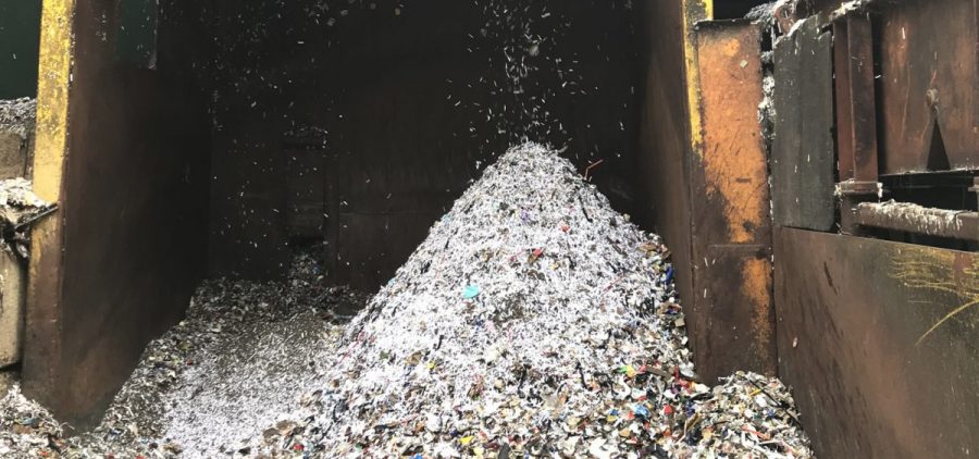 A pile of plastic bags grows hourly at Omni Recycling, a materials recovery facility in Pitman, N.J. The bags can get caught in the conveyor belts and equipment and gum up the recycling process.