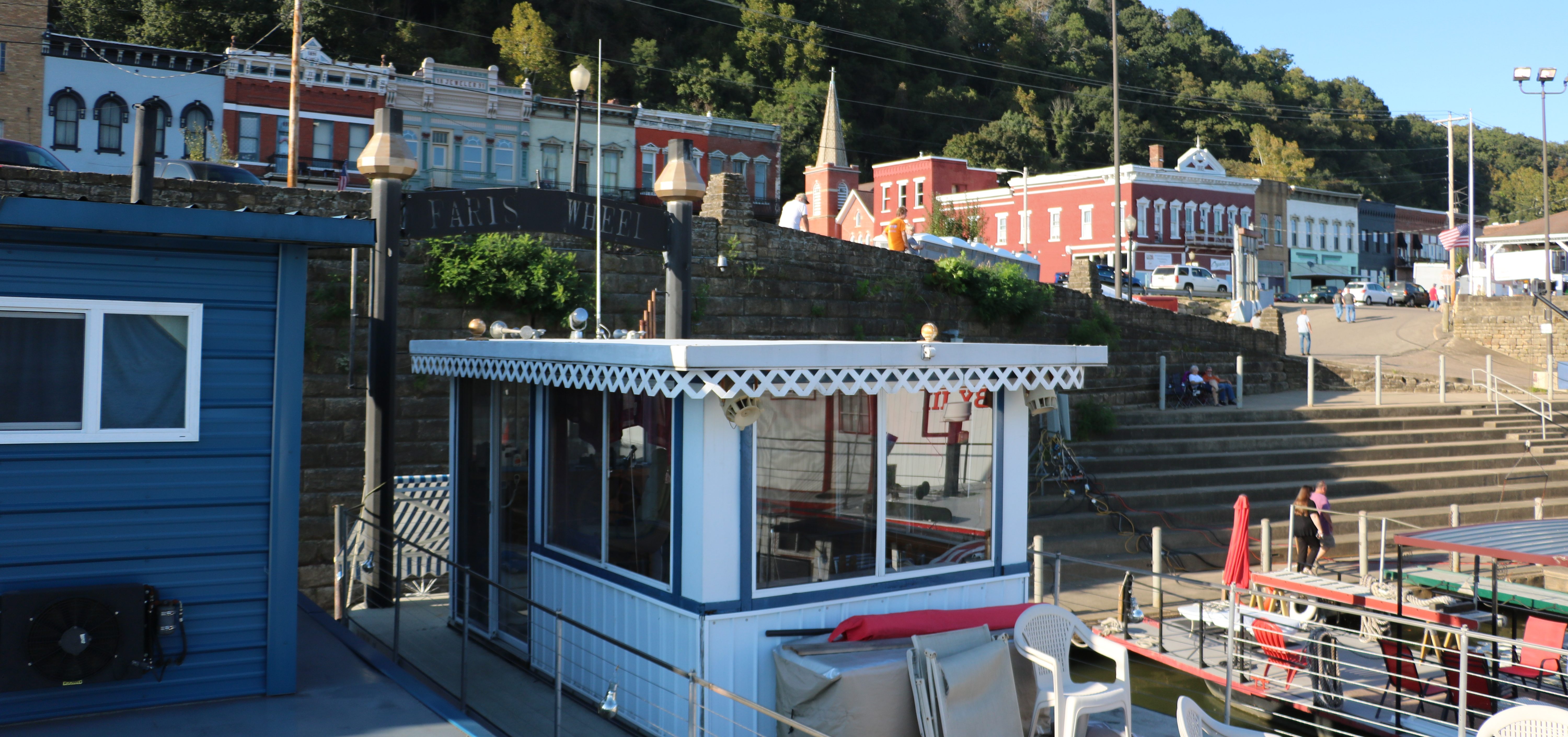 Overlooking Pomeroy's downtown riverfront and Main Street from atop a sternwheel, the William D.