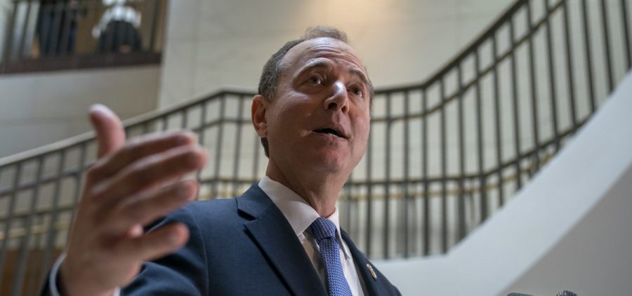 Rep. Adam Schiff (D-Calif.), chairman of the House Intelligence Committee, speaks with reporters about a whistleblower complaint on Thursday.