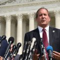 District of Columbia Attorney General Karl Racine (left) and Texas Attorney General Ken Paxton speak Monday about the launch of an antitrust investigation into Google outside the Supreme Court in Washington, D.C.