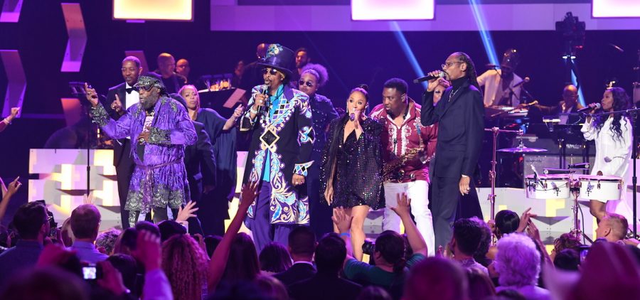 Snoop Dogg, Sheila E. and members of George Clinton and Parliament-Funkadelic including Bootsy Collins and George Clinton perform onstage during the GRAMMY Salute to Music Legends