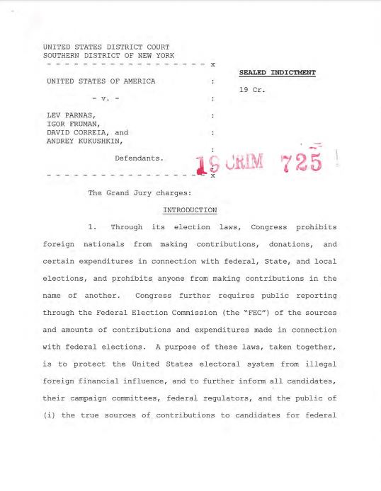 The first page of the indictment