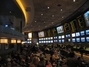 Patrons bet on sports games at MGM Grand in Las Vegas, Nevada. Photo: Tom Lianza,