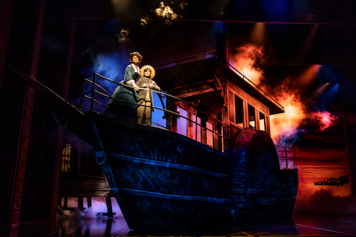 Mother & son on a boat (on stage - Broadway play performance)