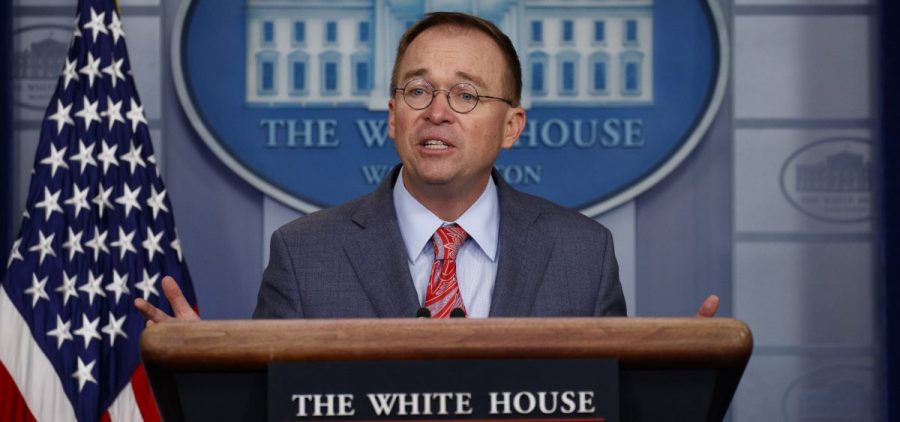 White House chief of staff Mick Mulvaney speaks to reporters in the White House press briefing room on Thursday.