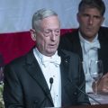 Former U.S. Secretary of Defense Jim Mattis delivers the keynote address during the 74th Annual Alfred E. Smith Memorial Foundation Dinner on Thursday in New York.