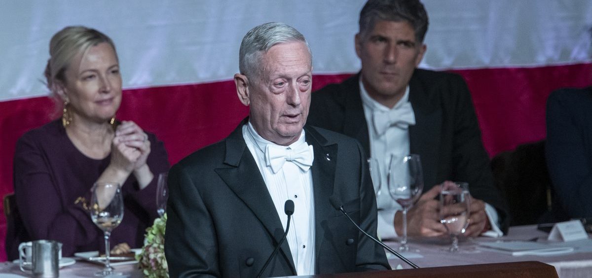 Former U.S. Secretary of Defense Jim Mattis delivers the keynote address during the 74th Annual Alfred E. Smith Memorial Foundation Dinner on Thursday in New York.