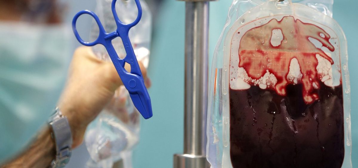 A blood transfusion bag hangs in an operating room in a hospital in the Republic of Congo. Most countries in sub-Saharan Africa have a huge gap between blood supply and demand, new research found.