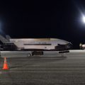 The U.S. Air Force's X-37B Orbital Test Vehicle Mission 5 is seen after landing at NASA's Kennedy Space Center Shuttle Landing Facility in Florida on Sunday.