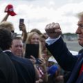 President Donald Trump greets supporters after arriving at Ocala International Airport, Thursday, Oct. 3, 2019, to give a speech on health care at retirement community, The Villages.
