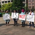 Opponents of abortion bills protest at Ohio Statehouse in May 2019