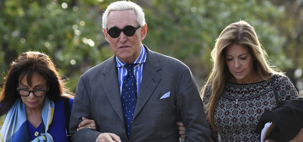 Roger Stone, his wife Nydia, left, and daughter Adria left federal court in Washington on Nov. 8, 2019. after his trial ended for the day.