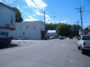  Intersection of West Main St., Cross and Wright Sts. (Ohio Highway 131) in Newtonsville, Ohio.
