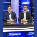 Ben Schwartz and Tyler Corbit on the Newswatch set