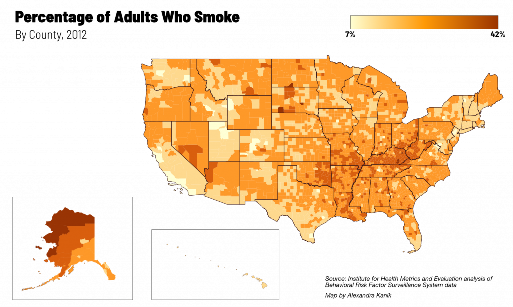 A graphic showing a percentage of adults who smoke.