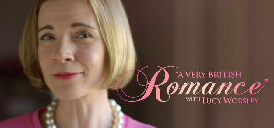 Lucy Worsley photo with text "A Very British Romance"