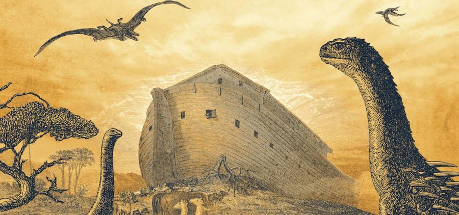 dinosaurs looking at Noah's Ark