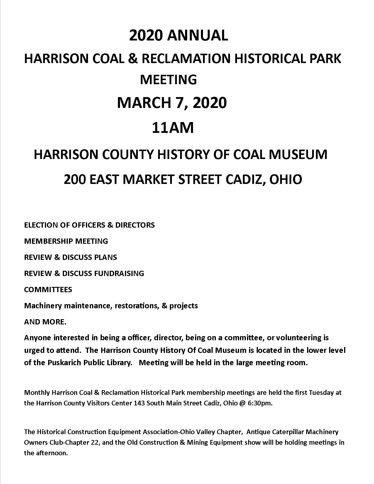 Harrison Coal and Reclamation Historial Park Meeting flier