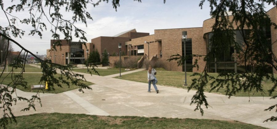 A student walks to class on the campus of Shawnee State University, on March 16, 2006 in Portsmouth, Ohio.