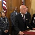 Associations representing Ohio's superintendents, school treasurers, and school board members push their support for the House voucher plan at the Ohio Statehouse.