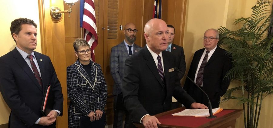 Associations representing Ohio's superintendents, school treasurers, and school board members push their support for the House voucher plan at the Ohio Statehouse.