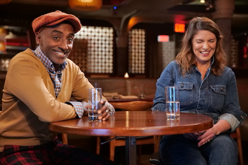 Marcus Samuelsson and Vivian Howard laugh while watching Julia Child’s, The French Chef