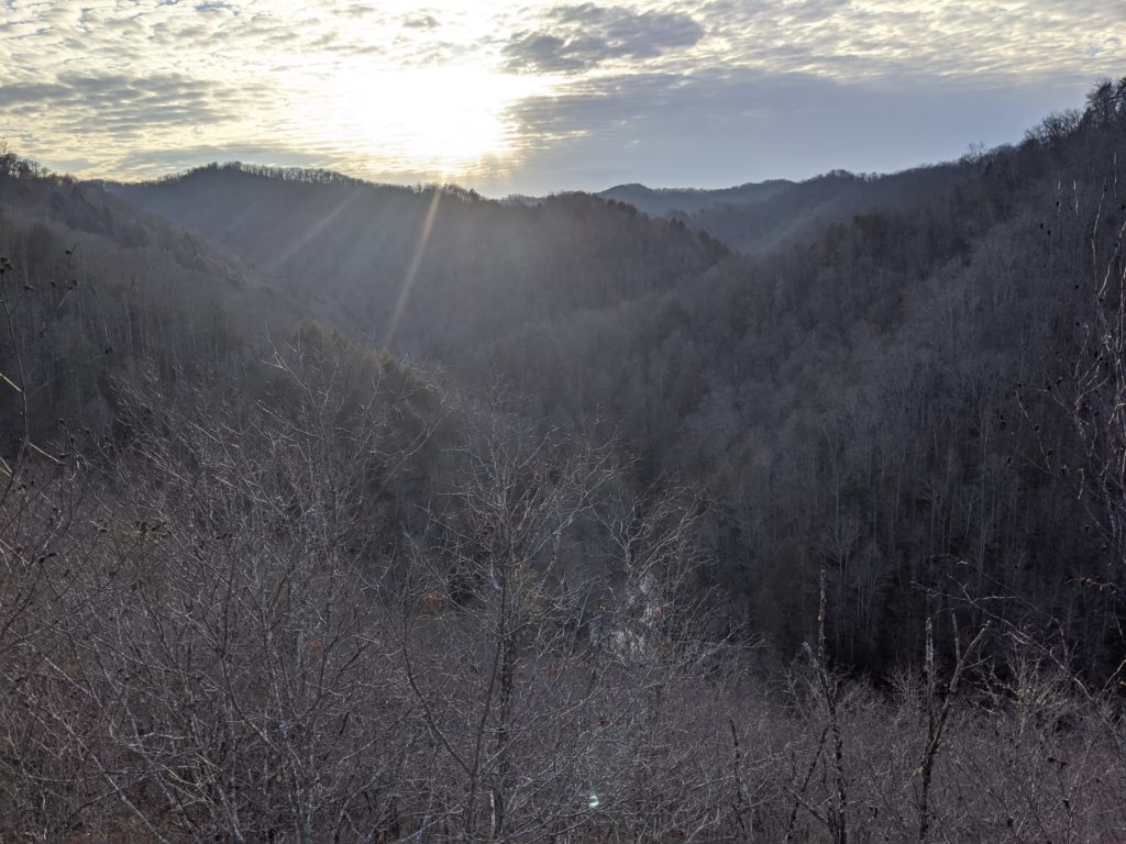 The wooded hills along Panther Creek.
