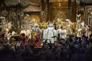 The final scene of Puccini's "Turandot" with Yusif Eyvazov as Calàf and Christine Goerke in the title role. Photo: Marty Sohl / Met Opera
