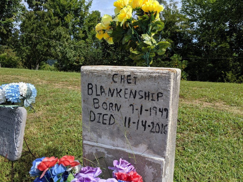 Chet Blankenship was buried in the lawn beside his home.
