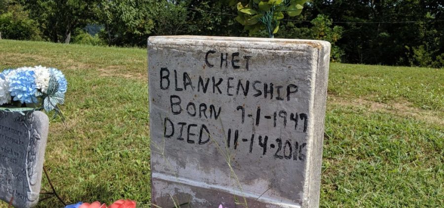 Chet Blankenship was buried in the lawn beside his home.